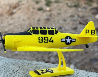 Kit de modelo de avião de brinquedo T-6 Texan impresso em 3D, com suporte e hélice móvel. Monte você mesmo e decore sua miniatura de avião.