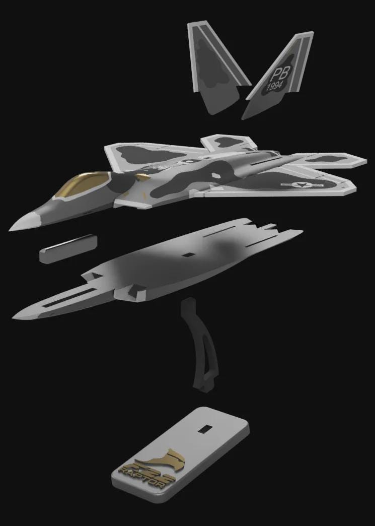 3D Printed F-22 Raptor Model Kit USAF 5th Generation Stealth Fighter ...