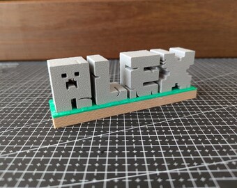 3D-utskriven personlig pixelblocksnamnskylt anpassad gamer-skrivbordsskylt gräs- och smutsbas barnrumsdekor sovrumsspelgåva