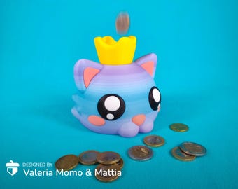 3D-utskriven kattspargris kronmyntbank söt kawaii kattsparbank barnrumsinredning present till flickor skrivbordstillbehör