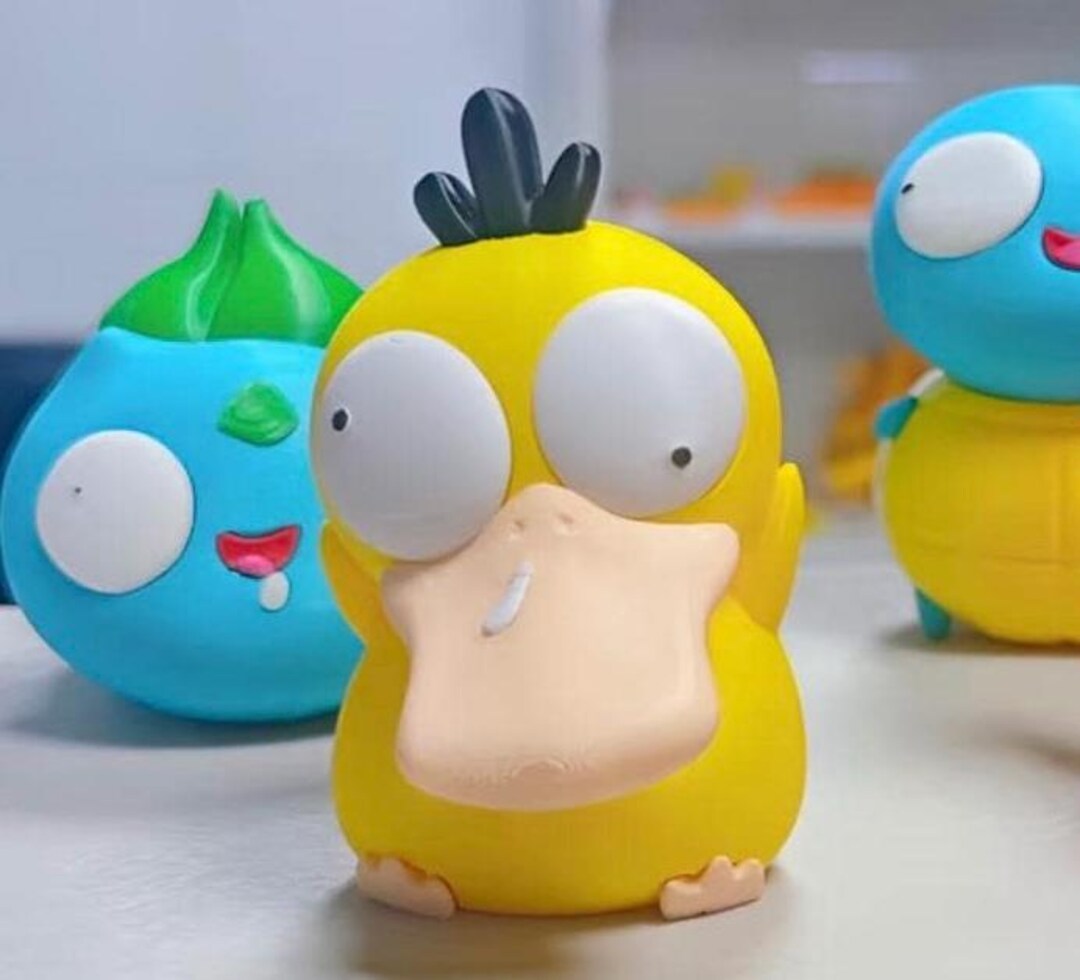 3D Printed Derpy Yellow Duck Monster Figurine Funny Cross-eyed Kawaii ...