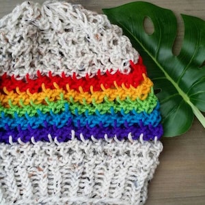 Aloha Beanie Rainbow Knit Hat Slouchy Mesh Rainbow Pride Beanie - Hawaii- Kawaii Vintage Retro Rainbow
