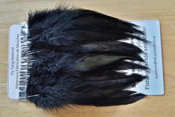 50 BLACK ROOSTER SCHLAPPEN HAIR CRAFT SADDLE FEATHER 8"-10"L 