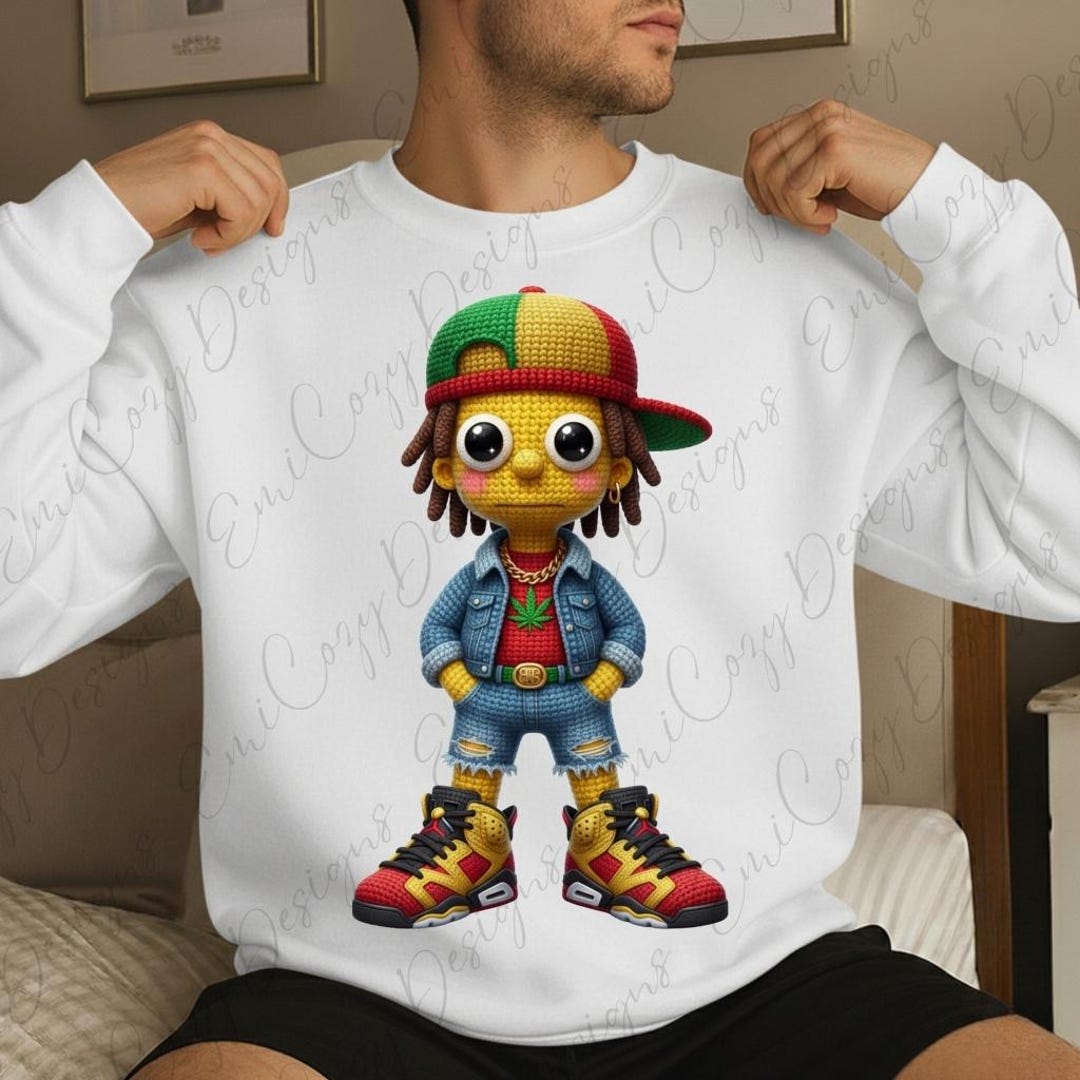 Crochet Rasta Boy PNG, Amigurumi Streetwear Bart Sublimation, Knit ...