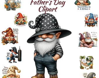 23 imágenes JPG de gnomos para el Día del Padre: ilustraciones de gnomos adorables para papás, gráficos originales para el Día del Padre y descarga digital.