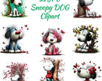 31 JPG Whimsical Snoopy Dog Clipart, Whimsical Watercolor Graphics, Fantasy Fan Art, Instant Digital Download