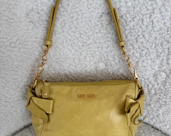 Miu Miu Bow Shoulder Bag Yellow Leather