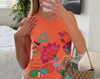 Vintage Dior floral applique tank top