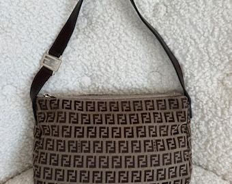 Fendi Zucchino Canvas Pochette – Brown FF
