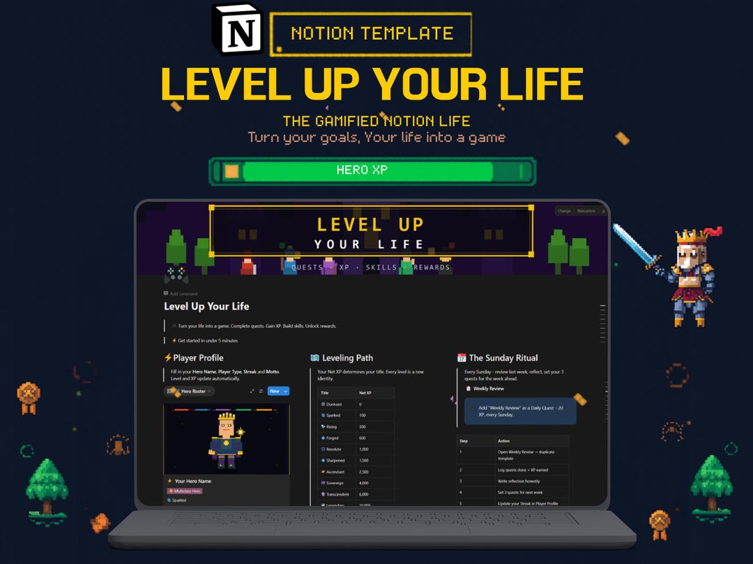 Gamified Notion Template | Level up Your Life | RPG Life Planner ...