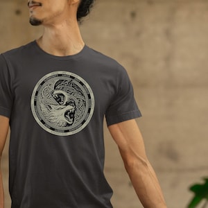 陰陽狼Tシャツ｜ケルト狼サークルグラフィックシャツ