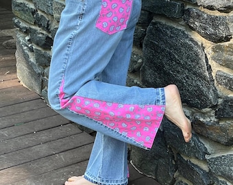 Jeans with paisley inserts and pocket for a funky flair.