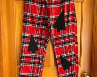 Flannel Christmas lounge pants reworked with corduroy trees on front and back.