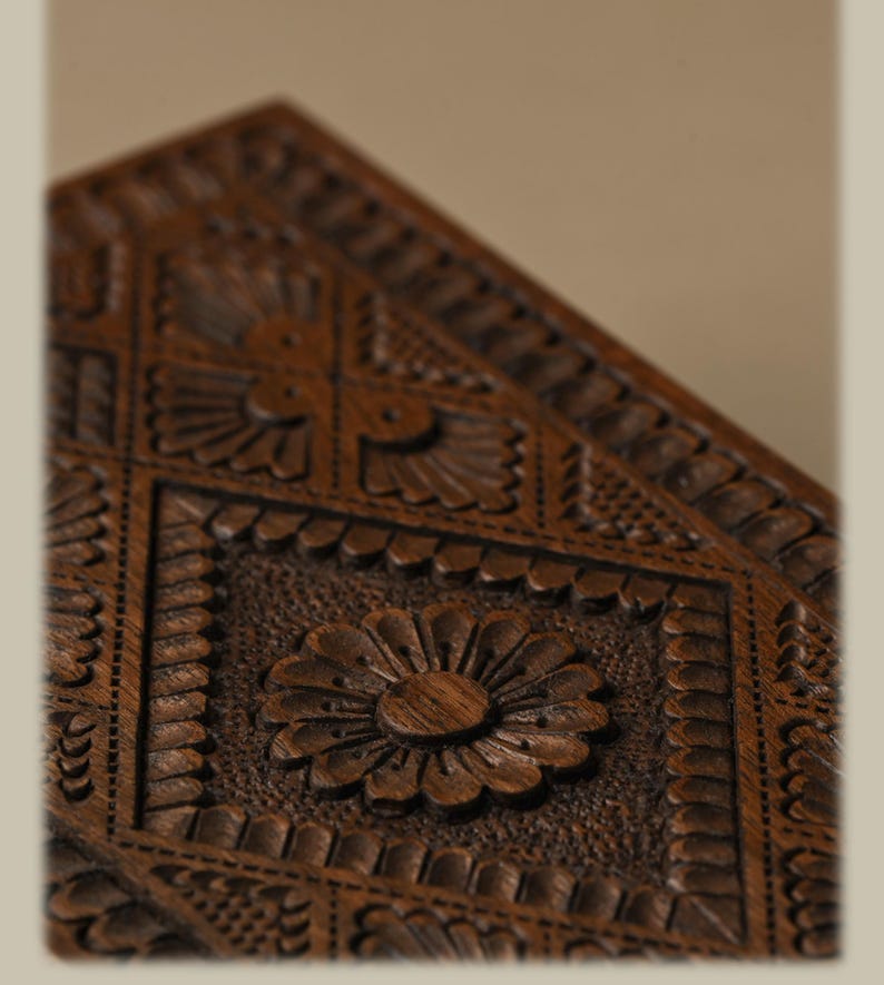Hand-carved solid walnut wood jewelry box - UNESCO-recognized craftsmanship | Dunya - WAGA image 5