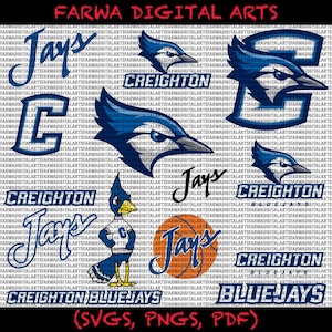 May include: A digital art design featuring multiple logos and illustrations for the Creighton Bluejays. The design includes the word "Jays" in a script font, a basketball, and a cartoon Bluejay mascot.