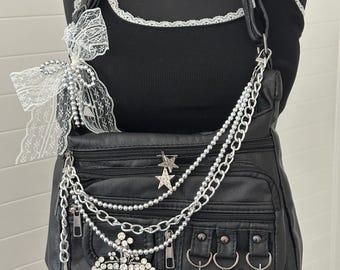 Coquette Goth Y2K Purse with Silver Star Charms
