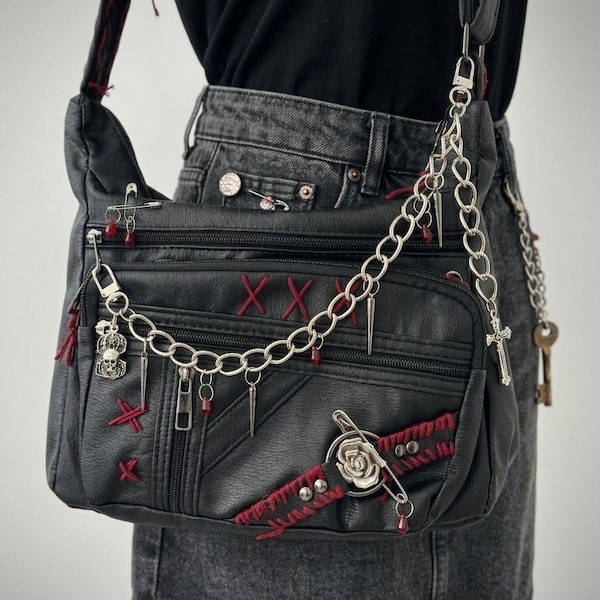 Mall Goth Shoulder Bag ,Rose chains Punk Grunge Crossbody