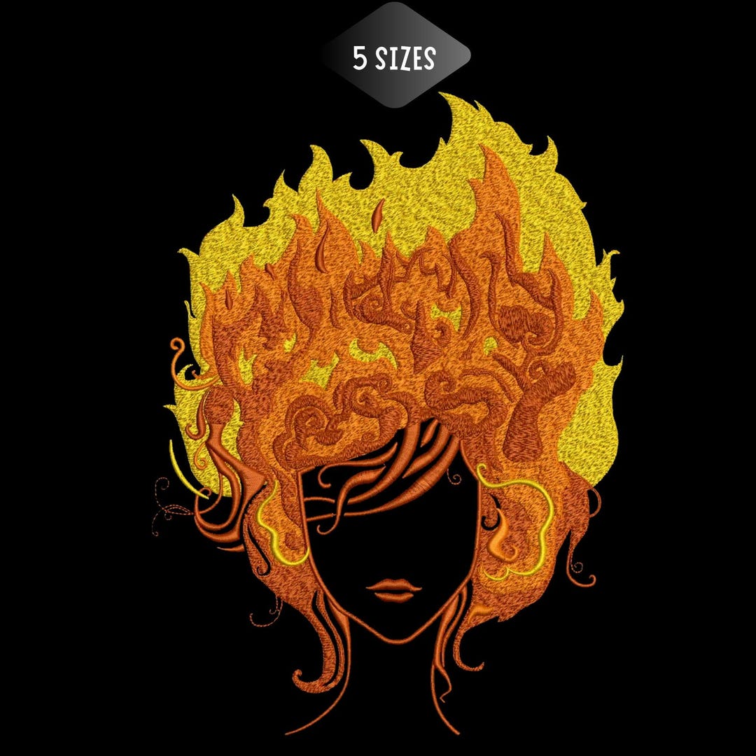 Fire Face Embroidery Design, Flame Hair Elemental Machine Pattern ...