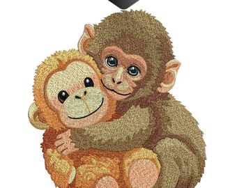 Cute Punch Kun Monkey Embroidery Design, Soulful Hugging Wildlife Machine Pattern, Warm Hearted Jungle Chimp File, Instant Download.