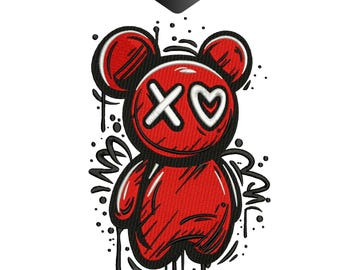 Graffiti Bear Embroidery Design, Urban Streetwear Teddy Machine Embroidery Pattern, Drip Art Bear Stitch File, Instant Download.