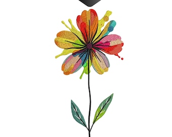 Dripping Paint Flower Embroidery Design, Multi-Color Vaporwave Machine Pattern, Abstract Botanical Splatter Art File, Instant Download.