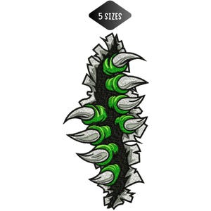 Disegno per ricamo a macchina "Artiglio di mostro strappato", "Artiglio di bestia verde", "File di ricamo a punto lacerato di metallo", download immediato.