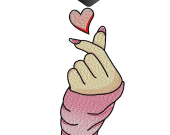 Finger Heart Embroidery Design, Korean Saranghae Love Gesture Machine Embroidery Pattern, Small Heart Hand Sign File, Instant Download.
