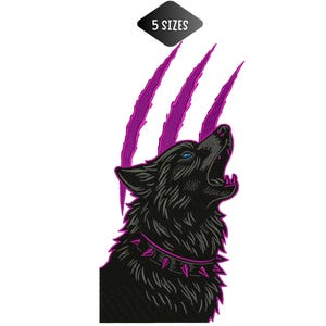 Howling Black Wolf Embroidery Design, Wolf Scratch Claw Marks Machine Embroidery Pattern, Edgy Gothic Wolf Stitch File, Instant Download.