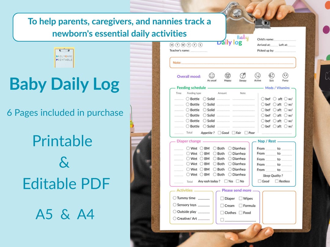 Baby Daily Log Printable | Infant Daily Report | Feeding Sleep Diaper ...