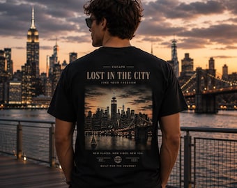 Lost in City Graphic T-Shirt | Vintage New York Skyline Tee | Urban Streetwear