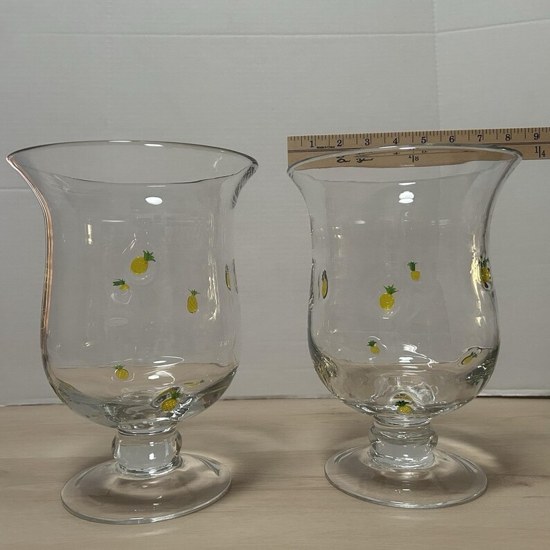 Anthropologie Penelope Hand Blown Glass Pineapple Icon Vase Hurricane Set Of 2 image 3