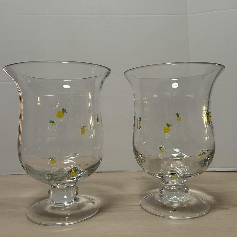 Anthropologie Penelope Hand Blown Glass Pineapple Icon Vase Hurricane Set Of 2 image 1