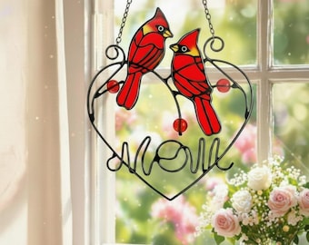 Cardinal stained glass window hangings Personalized unique gift for mom Stained glass bird suncatcher Cardinal memorial gift