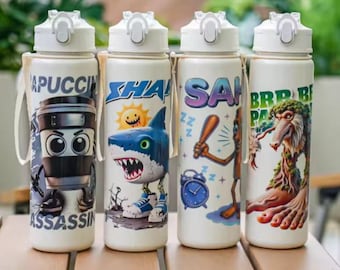 Botella de agua con el meme "Brain Rot", botella de hidratación de acero inoxidable de gran capacidad.