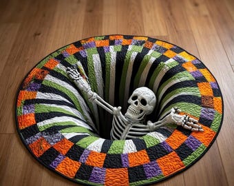 3D Illusion Skull Vortex Round Rug, Halloween Horror Skeleton Carpet, Non Slip Floor Mat, Living Room Bedroom Decor, Spooky Gift