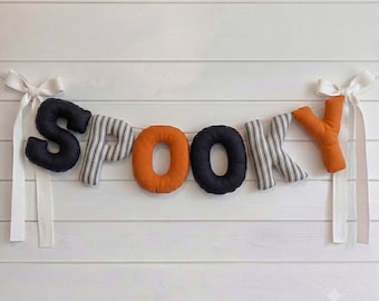 CUSTOM Handmade Fabric SPOOKY Halloween Banner, Halloween Decor