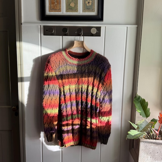 Large, Hand knitted, Multicolor, Pullover Sweater - image 6