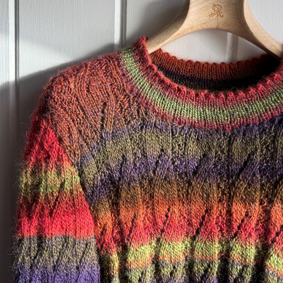Large, Hand knitted, Multicolor, Pullover Sweater - image 8