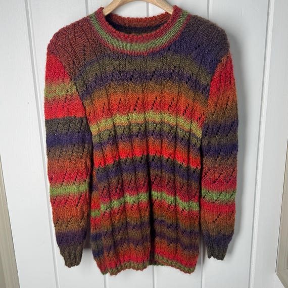 Large, Hand knitted, Multicolor, Pullover Sweater - image 11