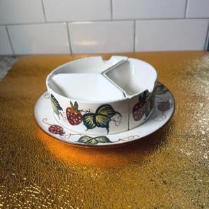 Vintage Fred Roberts Strawberry Ceramic Condiment Set, 1950s Kitsch Kitchenware