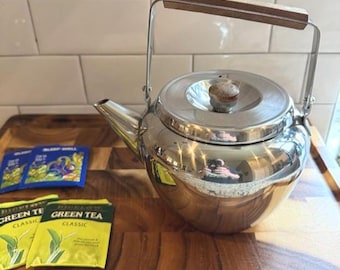 Vintage ROSTFREI Inox 18/8 Stainless Steel Tea Kettle with Teak Wood Handle