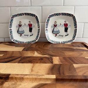Vintage Figgjo Flint Norway Square Plates - Hardanger Dancers Pattern - Sold Separately