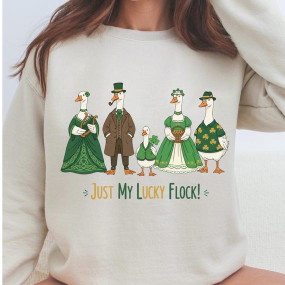 Goose St Patrick's Day Shirt Silly Irish Goose Four Leaf Clover T-Shirt Cute Lucky Animal Women's Shenanigans Tee for Her