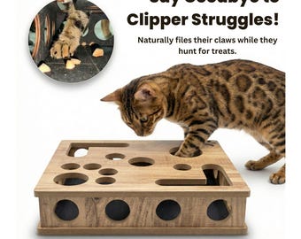 Juguete limador de uñas para gatos Purrfect Paws: caja interactiva con forma de rompecabezas para recortar las uñas de forma natural, enriquecer la vida del gato y controlar los arañazos.
