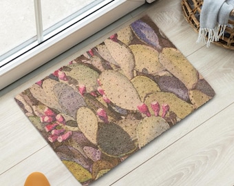 Felpudo de fibra de coco con diseño de cactus de nopal