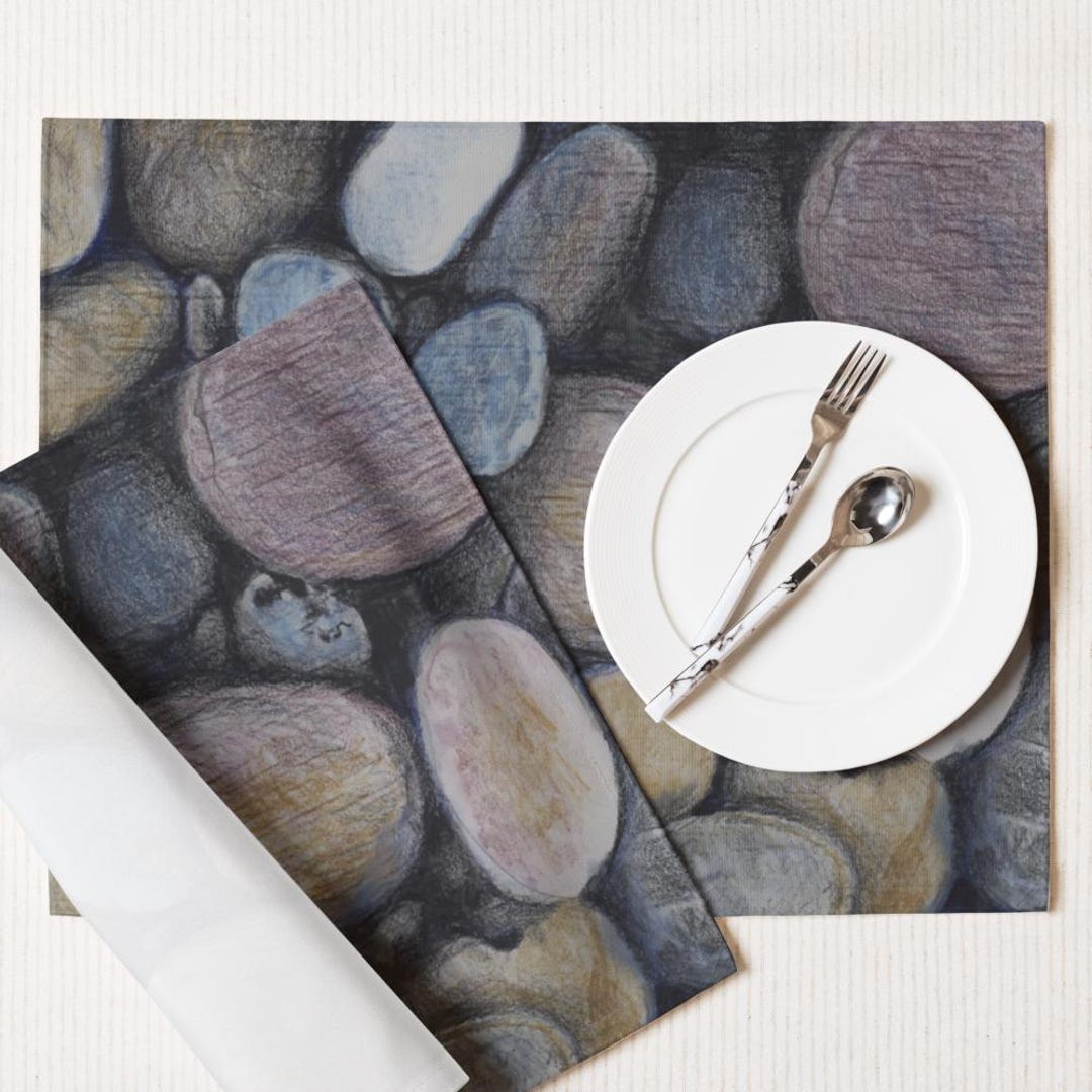 River Rock Placemat Set, Colored Pencil Stone Art, Nature Inspired ...