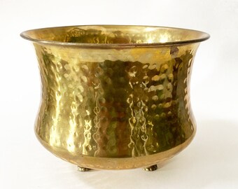 Vintage Hammered Brass Claw Footed Planter Indoor Gardening Large Pot