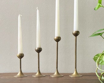 Brass Tulip Scandanavian MCM Candlesticks Set of 4 Graduating Taper Candle Holders Modern Home Decor