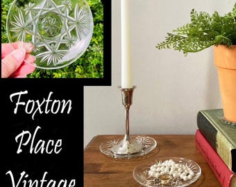 60&#39;s Anchor Hocking Prescut Clear Glass Coasters -  Repurpose for Ring Dish - Plant Coaster -Candle Trivet & More - Star of David Pattern