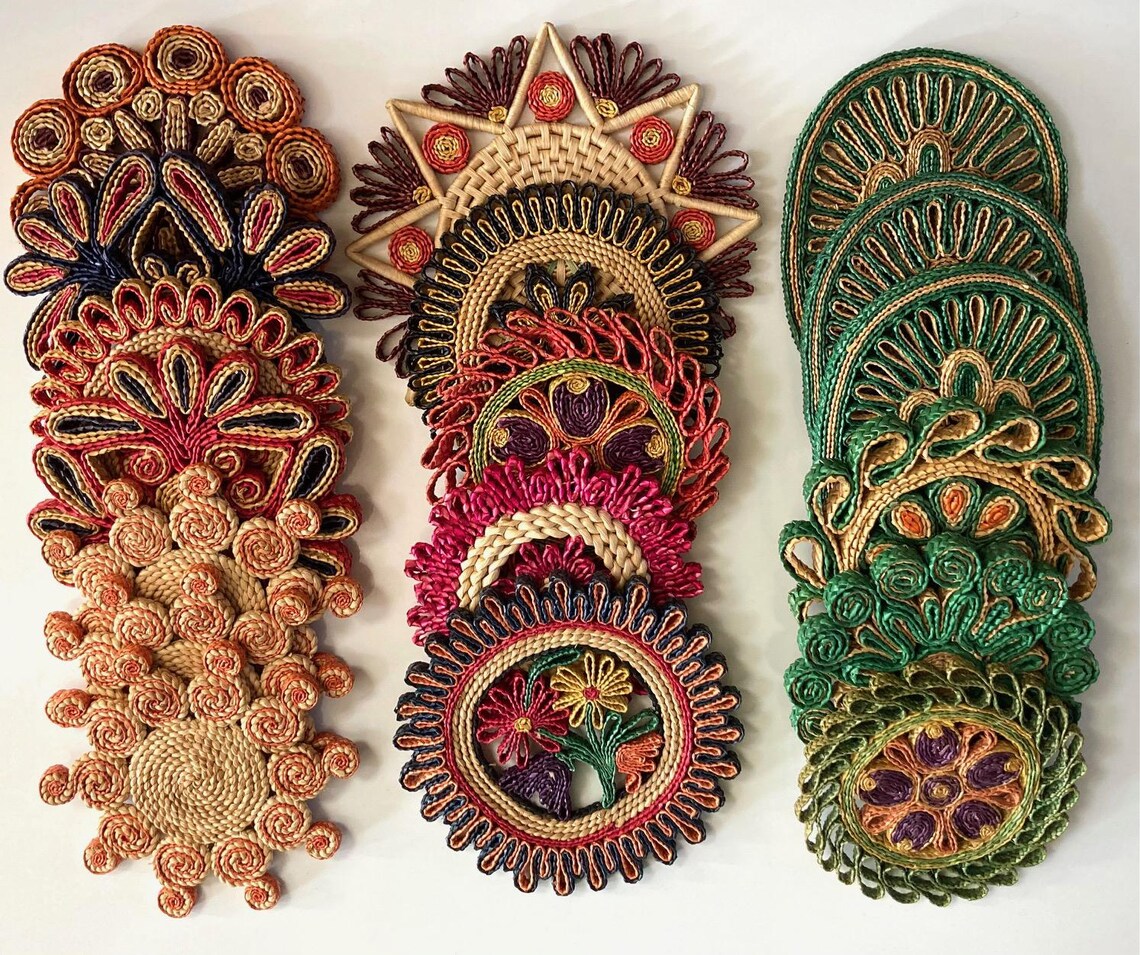 Vintage Straw Wicker Trivets: Colorful - Hot Pot Pads - Coaster - Wall ...